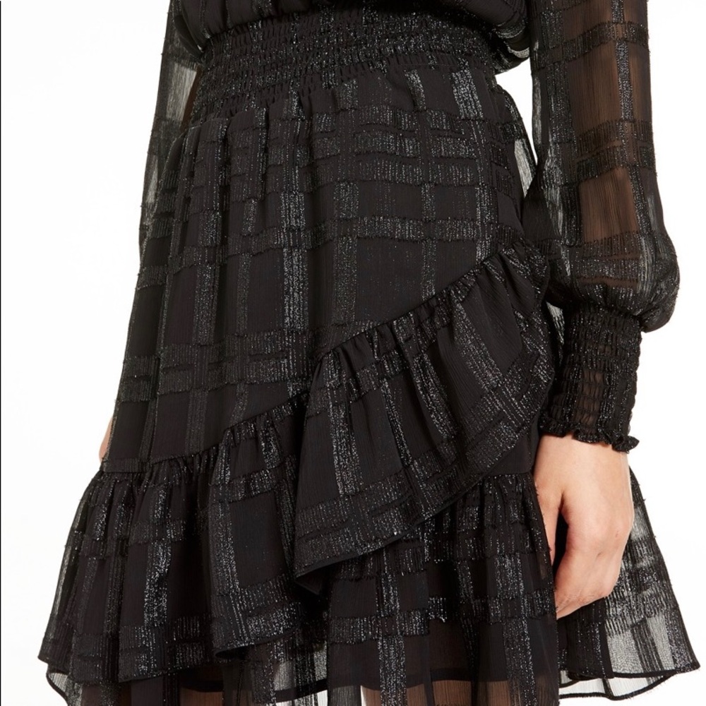 Michael Kota Skinny Plaid Smocked Black Dress